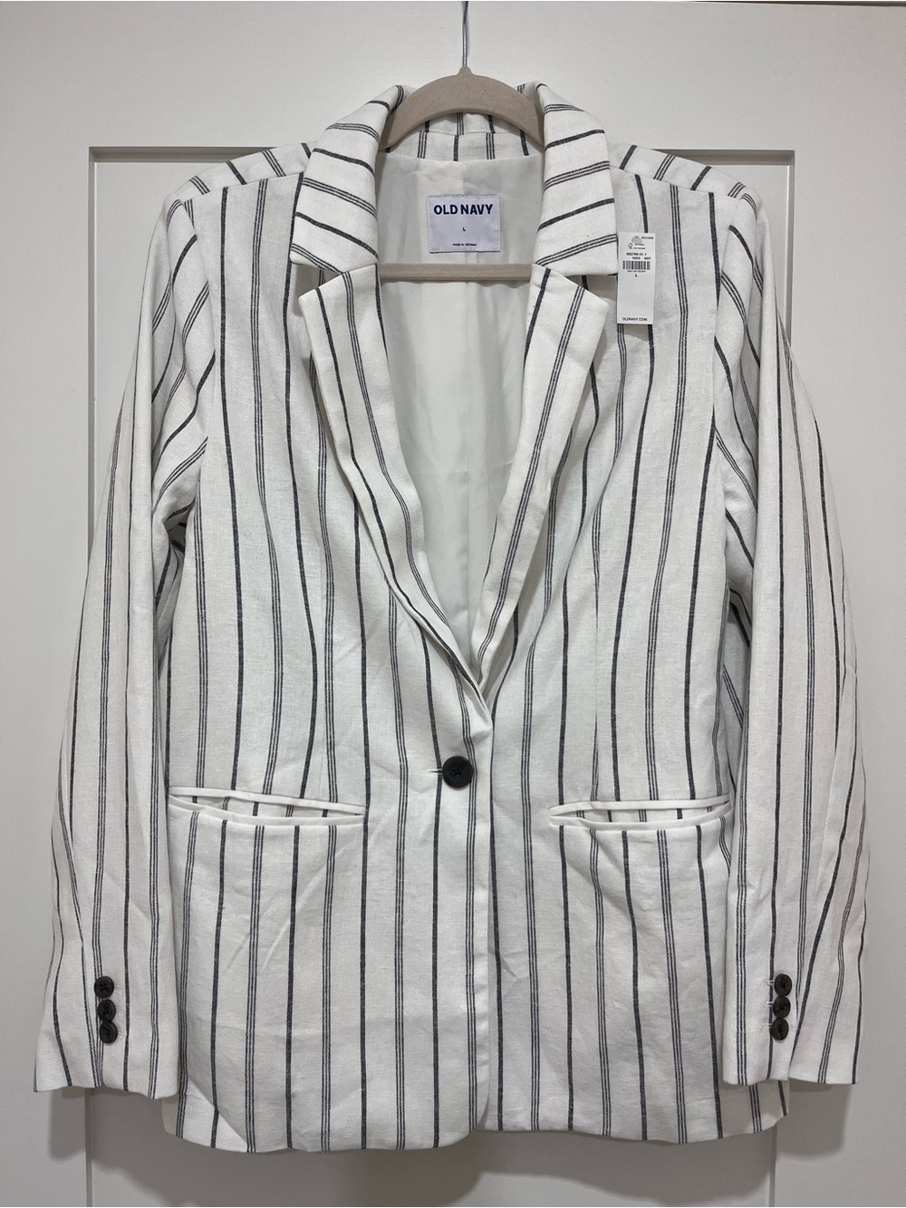 Old Navy White Blazer with Black Vertical Stripes